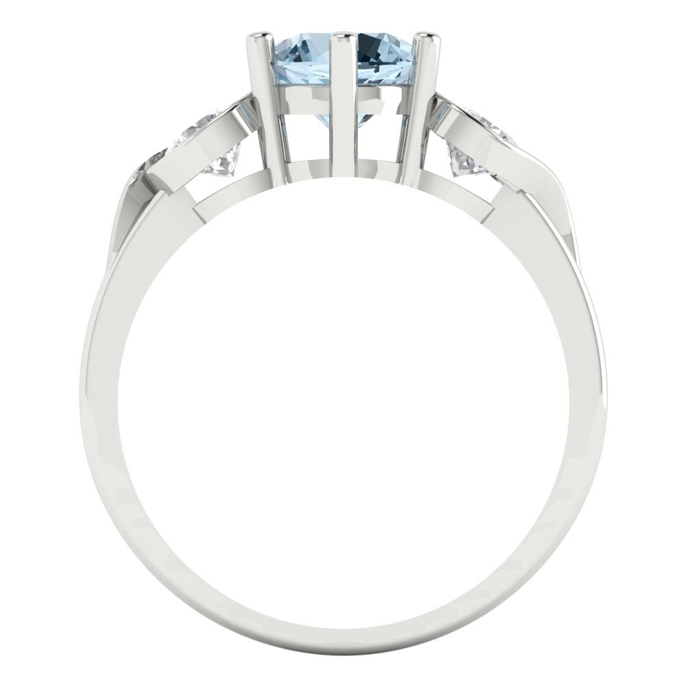 1.72 cttw Natural Aquamarine Three-Stone Engagement Ring - Solid White Gold (VVS1, Round Cut,6.5mm)