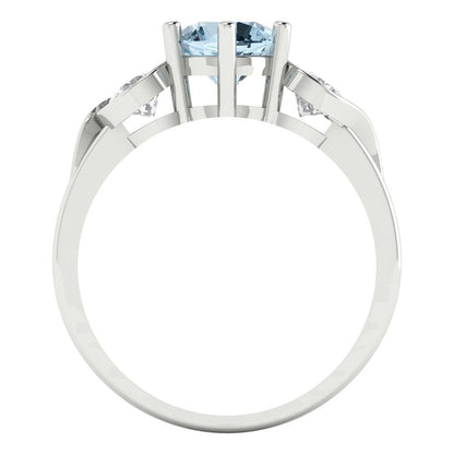 1.72 cttw Natural Aquamarine Three-Stone Engagement Ring - Solid White Gold (VVS1, Round Cut,6.5mm)