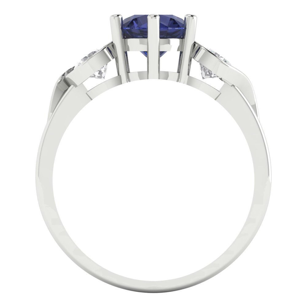 1.72 cttw Simulated Blue Sapphire Three-Stone Engagement Ring - Solid Gold (Round Cut,6.5mm)