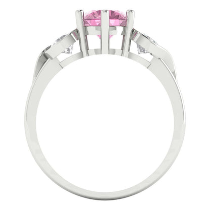 1.72 cttw Zirconia Simulated Pink Diamond Three-Stone Engagement Ring - Solid Gold (VVS1, Round Cut,6.5mm)
