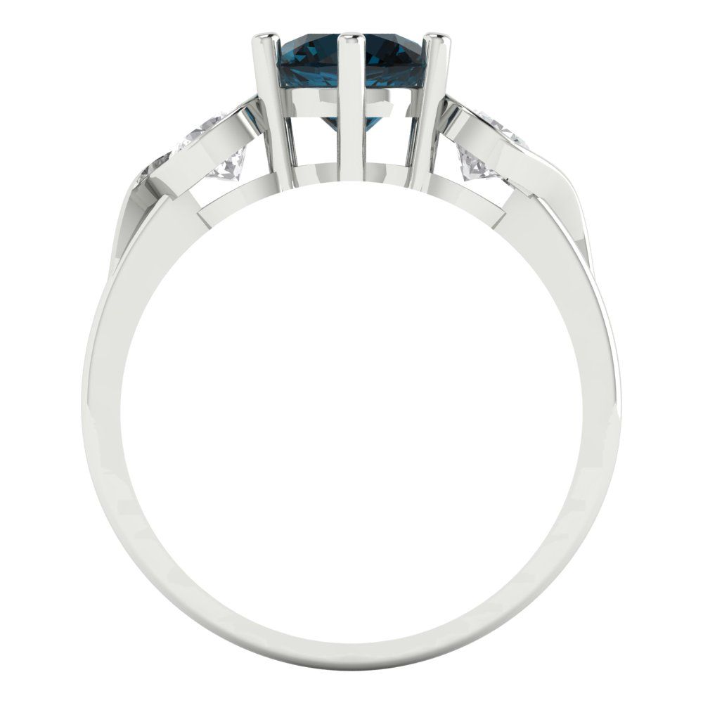 1.72 cttw Natural London Blue Topaz Three-Stone Engagement Ring - Solid White Gold (VVS1, Round Cut,6.5mm)