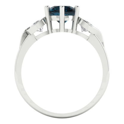 1.72 cttw Natural London Blue Topaz Three-Stone Engagement Ring - Solid White Gold (VVS1, Round Cut,6.5mm)