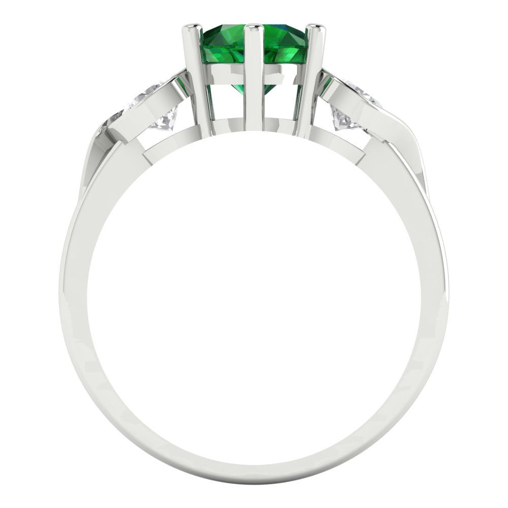 1.72 cttw Simulated Emerald Three-Stone Engagement Ring - Solid Gold (Round Cut,6.5mm)