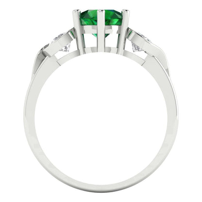 1.72 cttw Simulated Emerald Three-Stone Engagement Ring - Solid Gold (Round Cut,6.5mm)