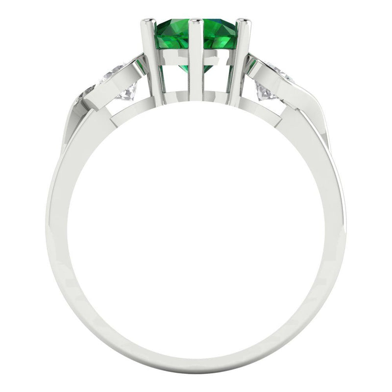 1.72 ct Brilliant Round Cut Simulated Emerald Stone White Gold Three-Stone Ring