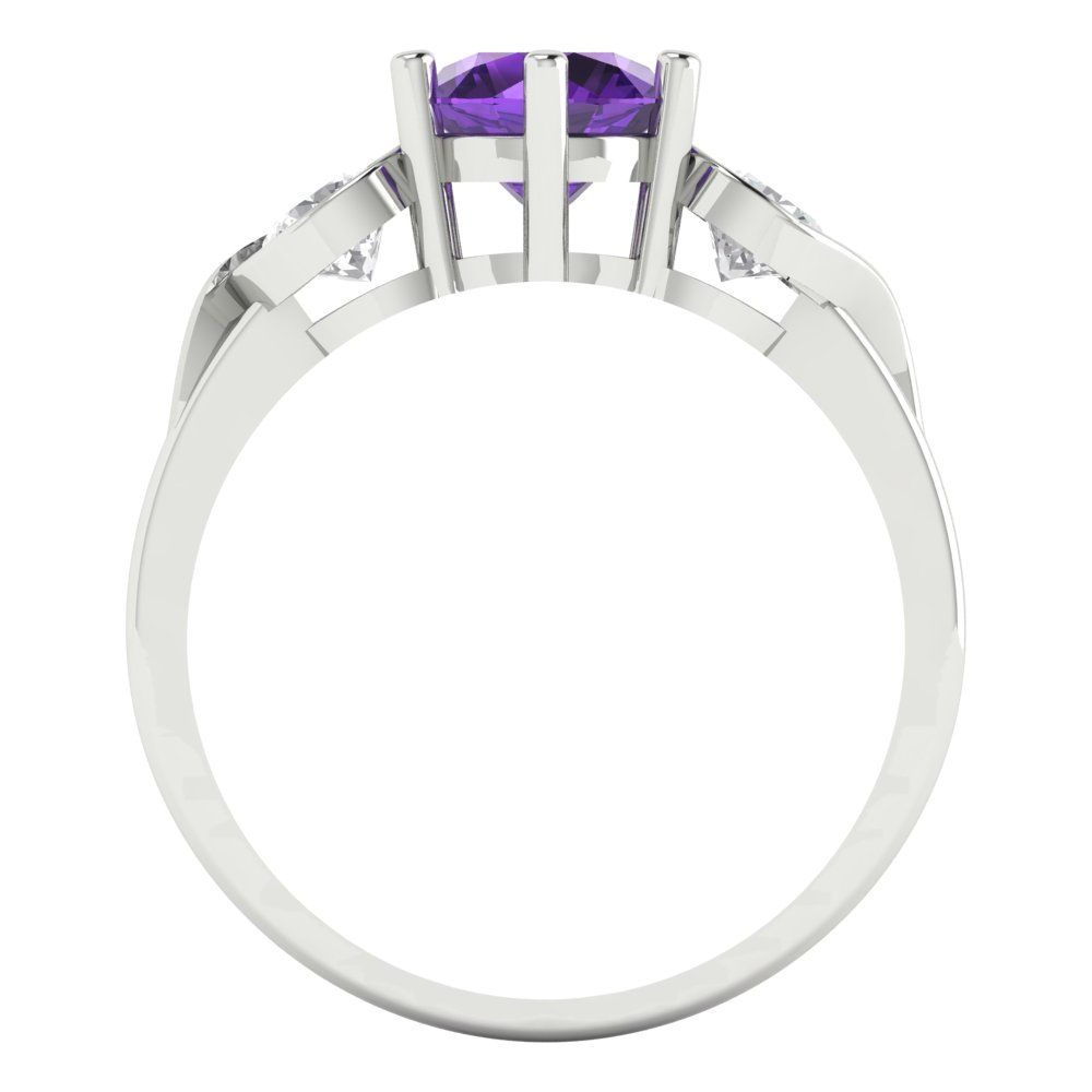 1.72 cttw Natural Amethyst Three-Stone Engagement Ring - Solid Gold (Round Cut,6.5mm)