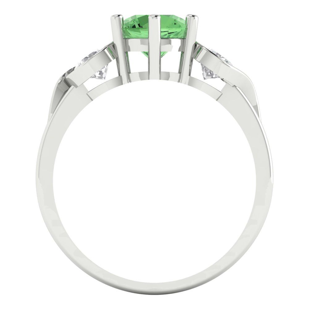 1.72 cttw Zirconia Simulated Green Diamond Three-Stone Engagement Ring - Solid Gold (VVS1, Round Cut,6.5mm)