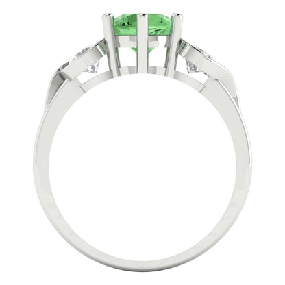1.72 cttw Zirconia Simulated Green Diamond Three-Stone Engagement Ring - Solid Gold (VVS1, Round Cut,6.5mm)