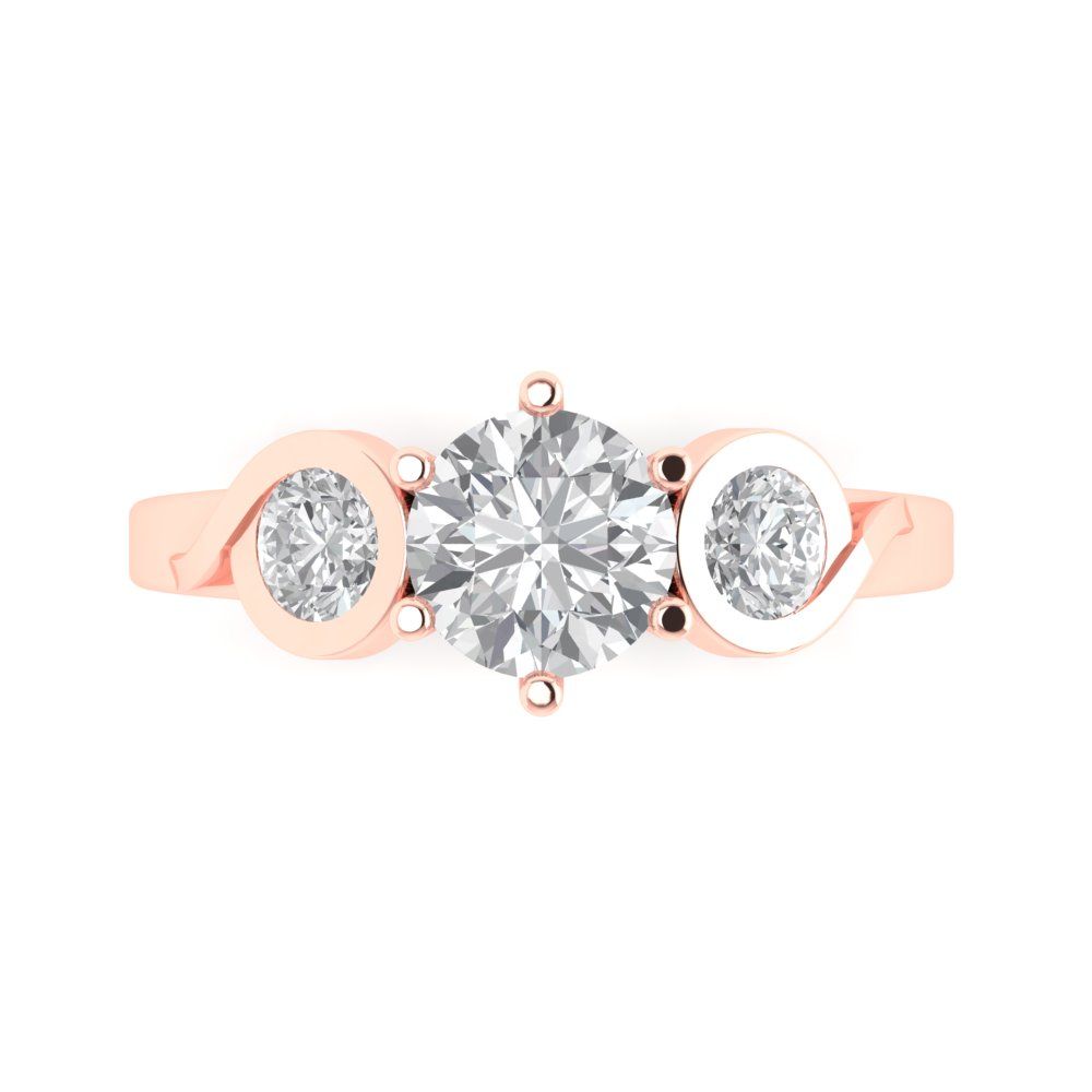 1.72 cttw Moissanite Three-Stone Engagement Ring - Solid Rose Gold (VVS1, Round Cut,6.5mm)