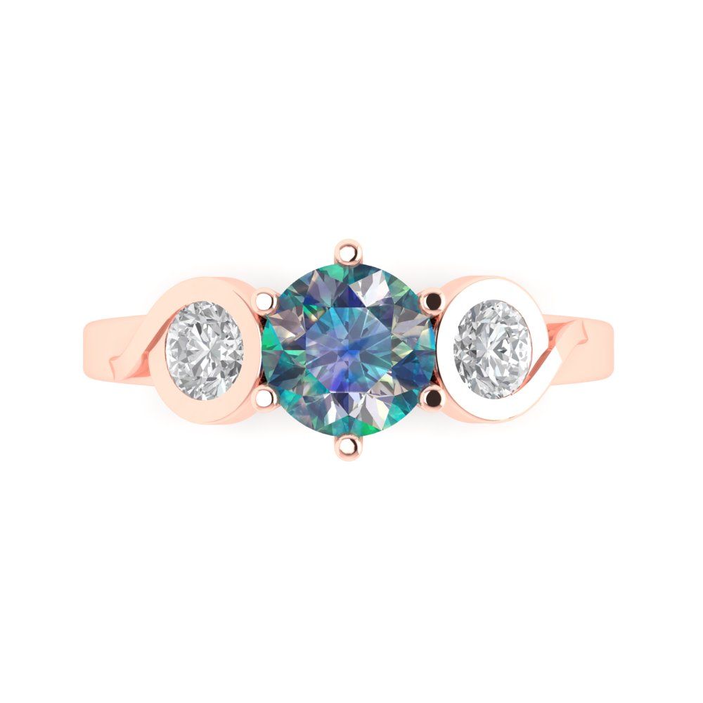 1.72 cttw Blue Moissanite Three-Stone Engagement Ring - Solid Gold (Round Cut,6.5mm)