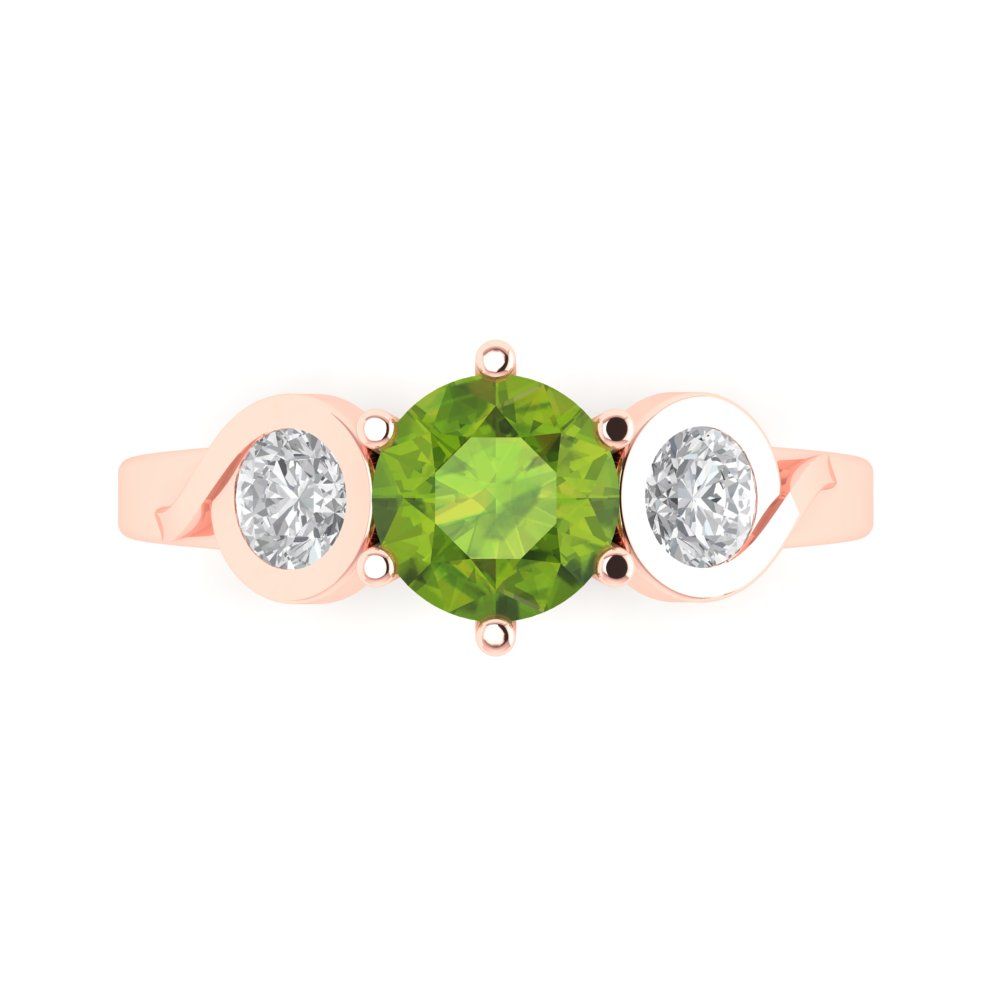 1.72 cttw Natural Peridot Three-Stone Engagement Ring - Solid Rose Gold (VVS1, Round Cut,6.5mm)