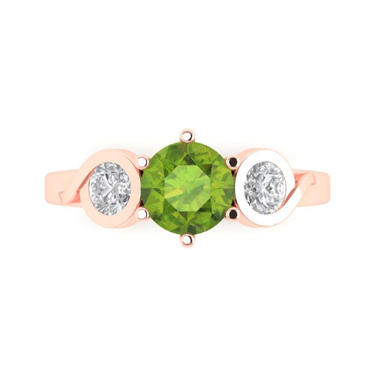 1.72 cttw Natural Peridot Three-Stone Engagement Ring - Solid Rose Gold (VVS1, Round Cut,6.5mm)