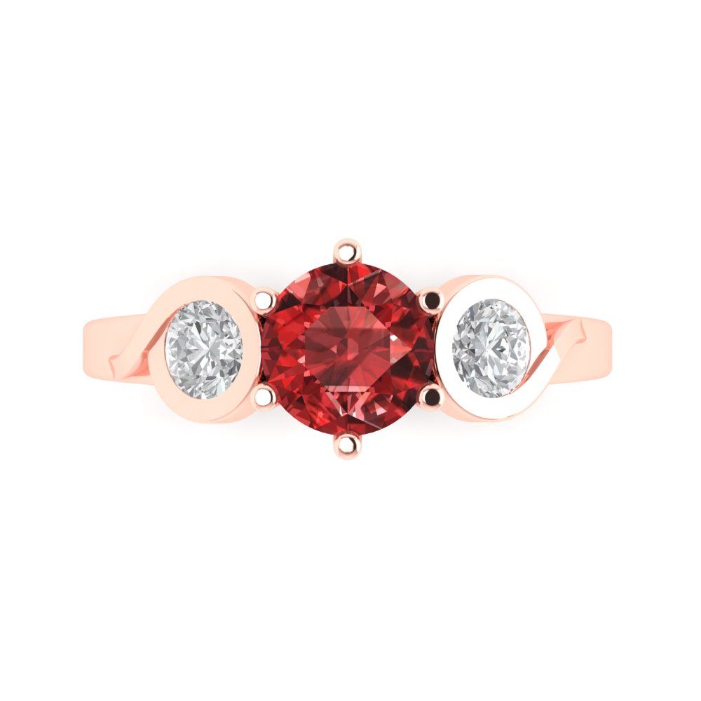 1.72 cttw Natural Garnet Three-Stone Engagement Ring - Solid Rose Gold (VVS1, Round Cut,6.5mm)