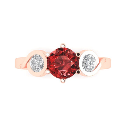 1.72 cttw Natural Garnet Three-Stone Engagement Ring - Solid Rose Gold (VVS1, Round Cut,6.5mm)