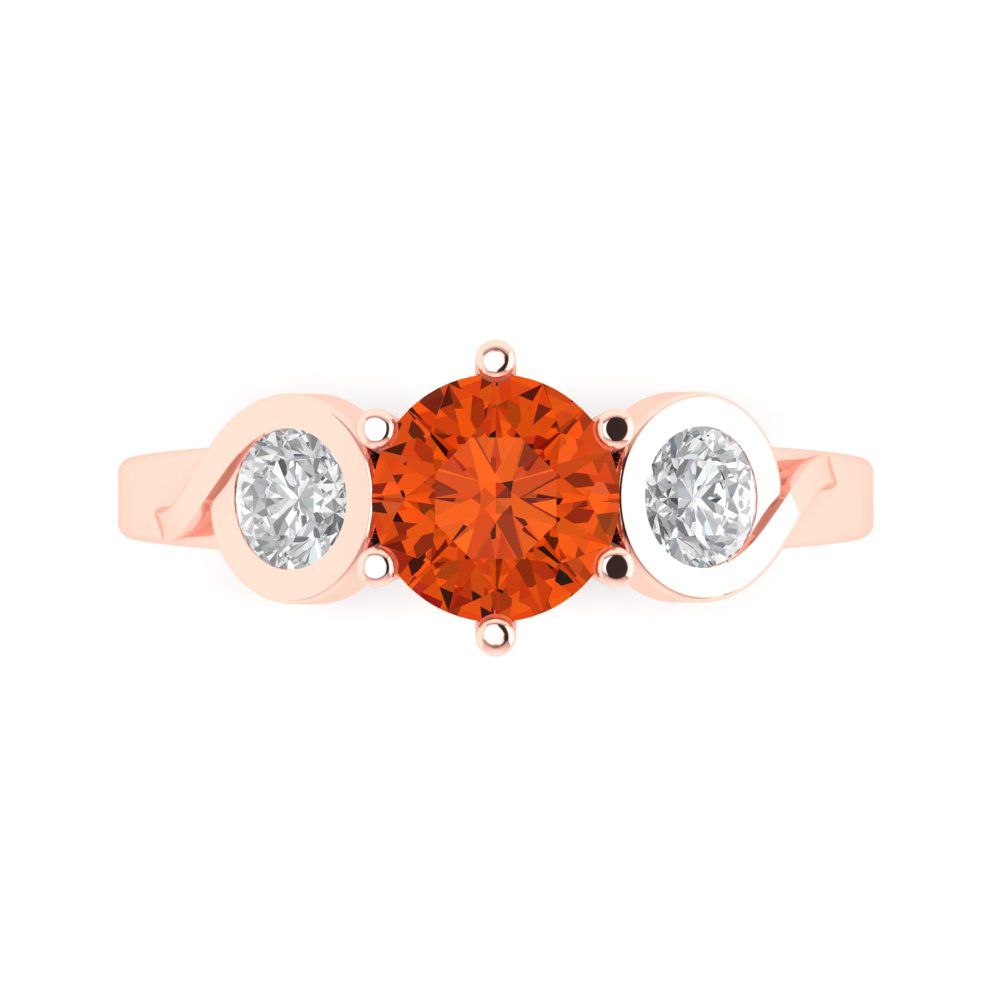 1.72 cttw Zirconia Simulated Red Diamond Three-Stone Engagement Ring - Solid Rose Gold (VVS1, Round Cut,6.5mm)