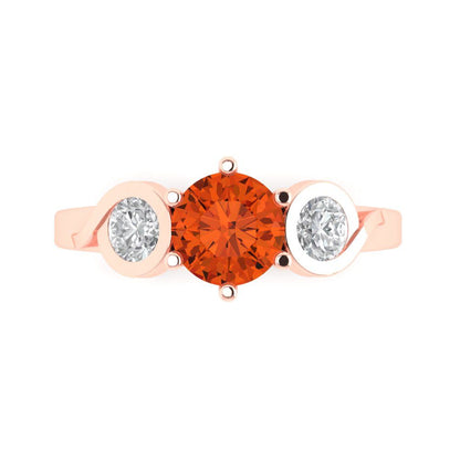 1.72 cttw Zirconia Simulated Red Diamond Three-Stone Engagement Ring - Solid Rose Gold (VVS1, Round Cut,6.5mm)