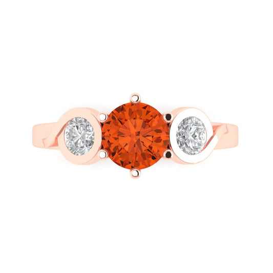 1.72 cttw Zirconia Simulated Red Diamond Three-Stone Engagement Ring - Solid Rose Gold (VVS1, Round Cut,6.5mm)
