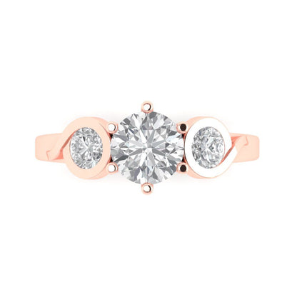 1.72 cttw White Sapphire Three-Stone Engagement Ring - Solid Rose Gold (VVS1, Round Cut,6.5mm)