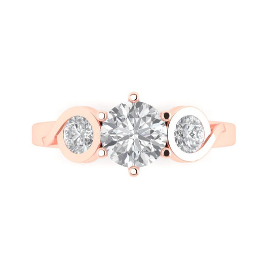 1.72 cttw White Sapphire Three-Stone Engagement Ring - Solid Rose Gold (VVS1, Round Cut,6.5mm)