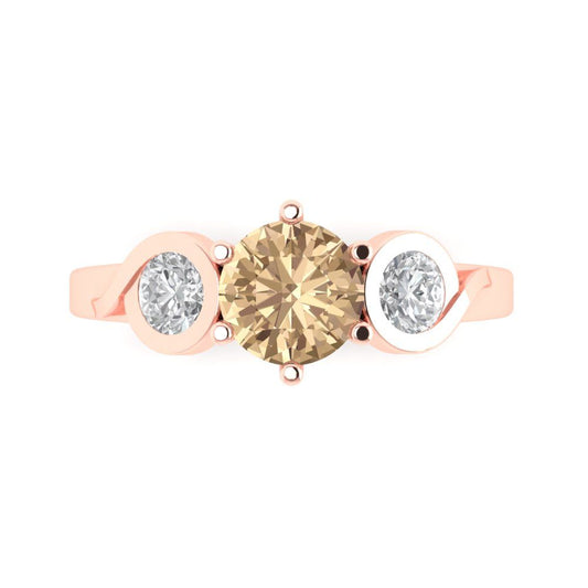 1.72 cttw Yellow Moissanite Three-Stone Engagement Ring - Solid Rose Gold (VVS1, Round Cut,6.5mm)