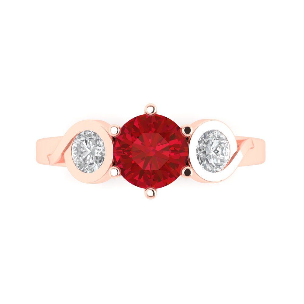 1.72 cttw Simulated Pink Tourmaline Three-Stone Engagement Ring - Solid Rose Gold (VVS1, Round Cut,6.5mm)