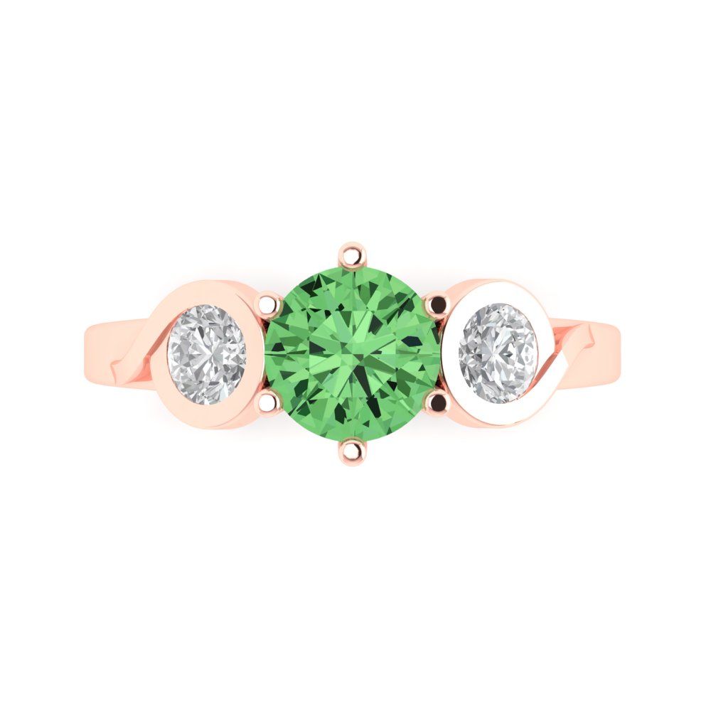 1.72 cttw Zirconia Simulated Green Diamond Three-Stone Engagement Ring - Solid Rose Gold (VVS1, Round Cut,6.5mm)