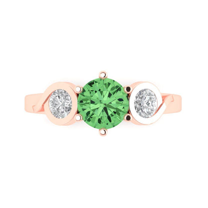 1.72 cttw Zirconia Simulated Green Diamond Three-Stone Engagement Ring - Solid Rose Gold (VVS1, Round Cut,6.5mm)