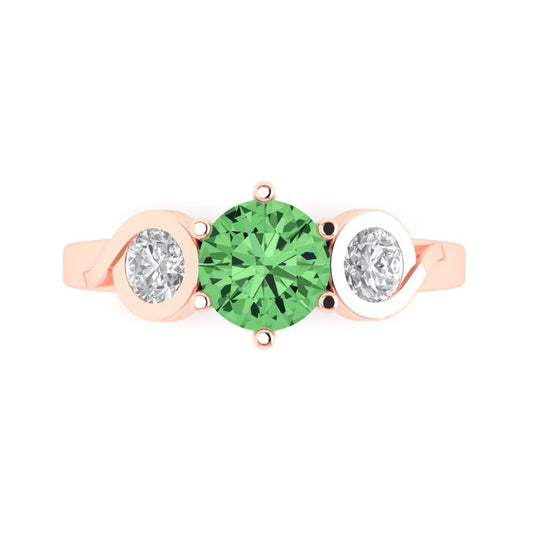1.72 cttw Zirconia Simulated Green Diamond Three-Stone Engagement Ring - Solid Rose Gold (VVS1, Round Cut,6.5mm)