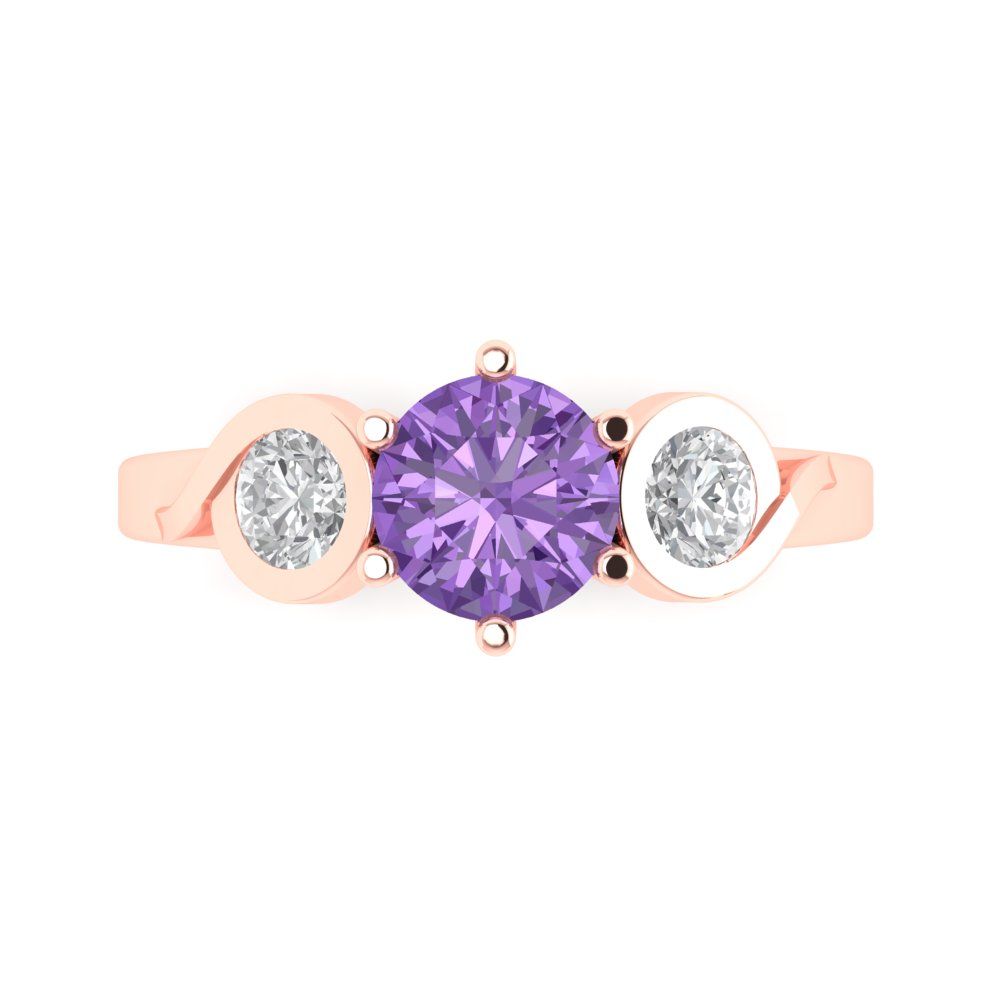 1.72 cttw Simulated Alexandrite Three-Stone Engagement Ring - Solid Rose Gold (VVS1, Round Cut,6.5mm)
