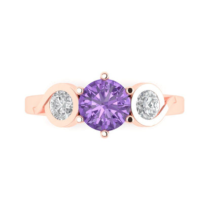 1.72 cttw Simulated Alexandrite Three-Stone Engagement Ring - Solid Rose Gold (VVS1, Round Cut,6.5mm)