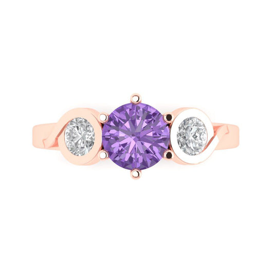 1.72 cttw Simulated Alexandrite Three-Stone Engagement Ring - Solid Rose Gold (VVS1, Round Cut,6.5mm)