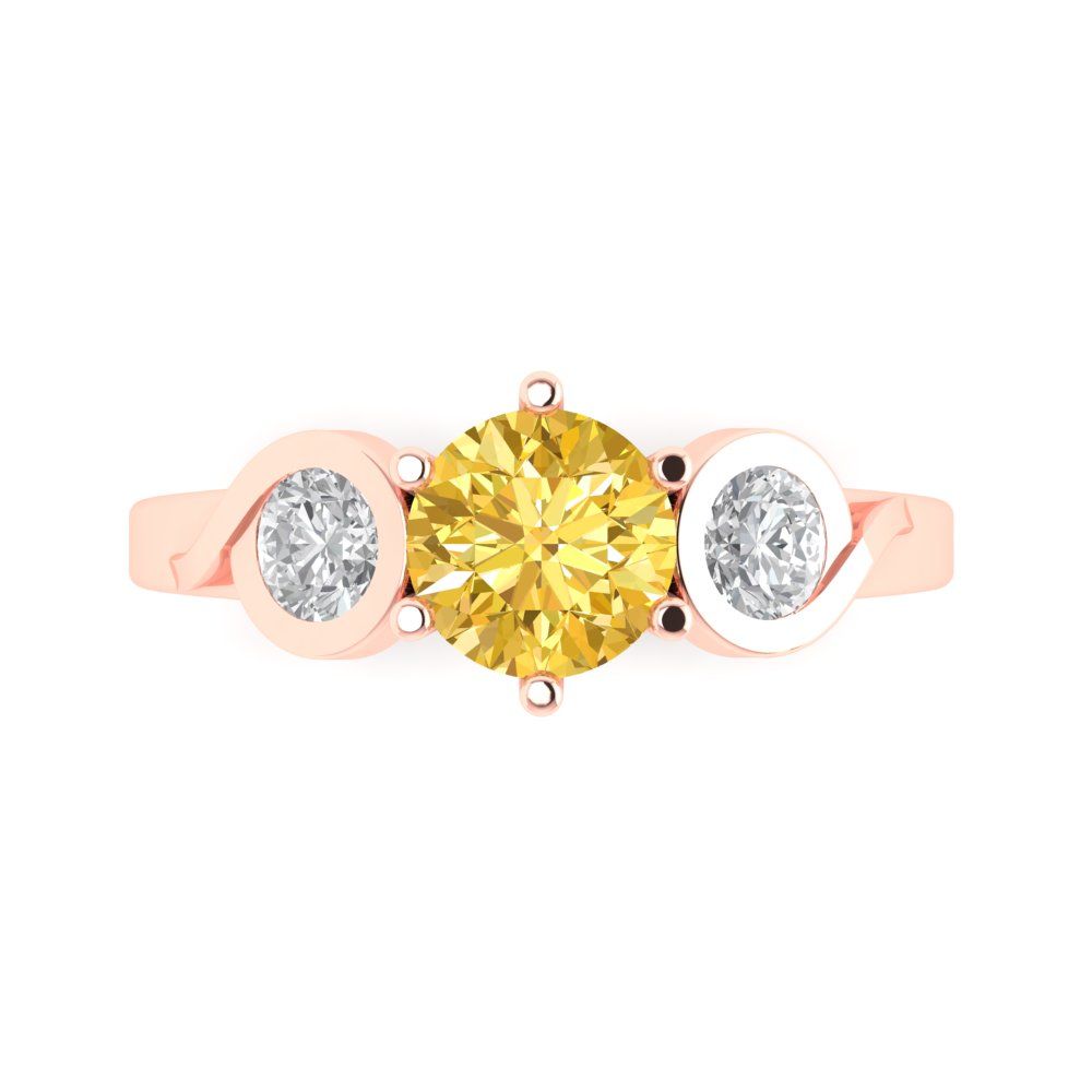 1.72 cttw Natural Citrine Three-Stone Engagement Ring - Solid Rose Gold (VVS1, Round Cut,6.5mm)