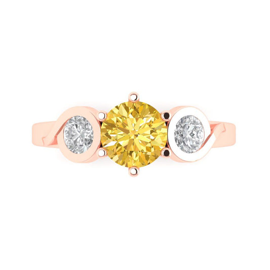 1.72 cttw Natural Citrine Three-Stone Engagement Ring - Solid Rose Gold (VVS1, Round Cut,6.5mm)