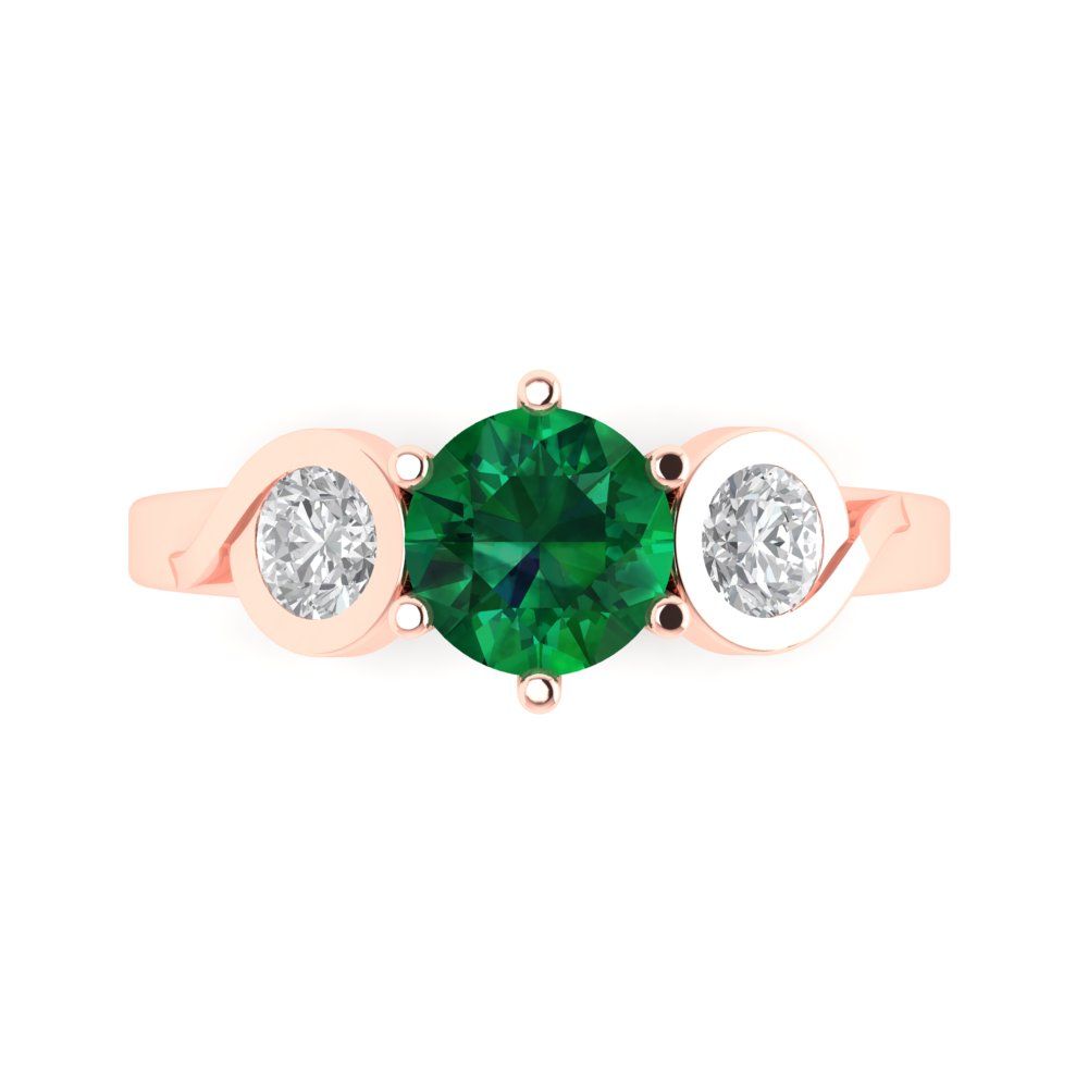 1.72 cttw Simulated Emerald Three-Stone Engagement Ring - Solid Gold (Round Cut,6.5mm)