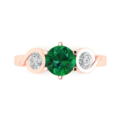 1.72 cttw Simulated Emerald Three-Stone Engagement Ring - Solid Gold (Round Cut,6.5mm)