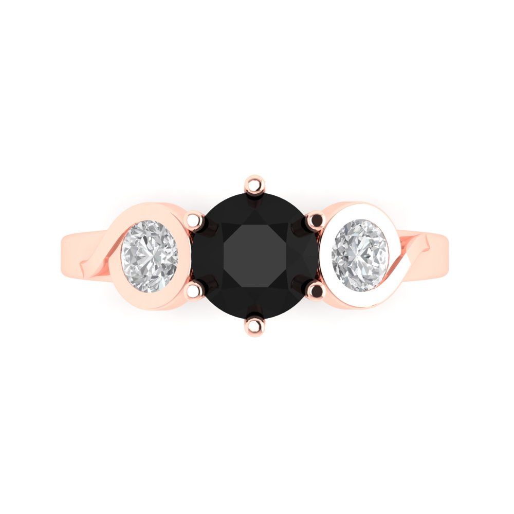 1.72 cttw Natural Onyx Three-Stone Engagement Ring - Solid Rose Gold (VVS1, Round Cut,6.5mm)