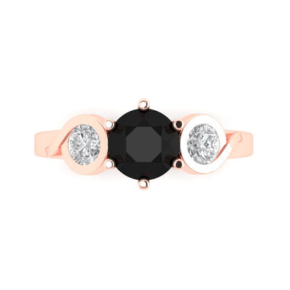 1.72 cttw Natural Onyx Three-Stone Engagement Ring - Solid Rose Gold (VVS1, Round Cut,6.5mm)