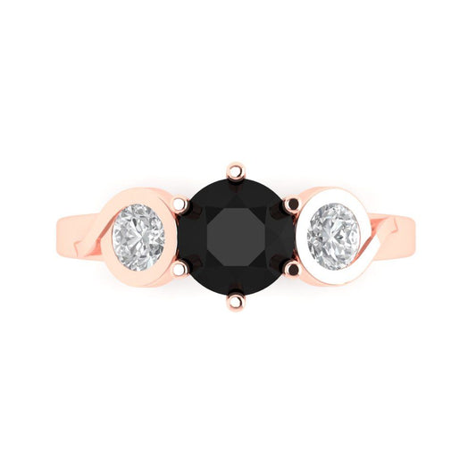 1.72 cttw Natural Onyx Three-Stone Engagement Ring - Solid Rose Gold (VVS1, Round Cut,6.5mm)