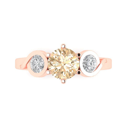 1.72 cttw Natural Morganite Three-Stone Engagement Ring - Solid Gold (Round Cut,6.5mm)