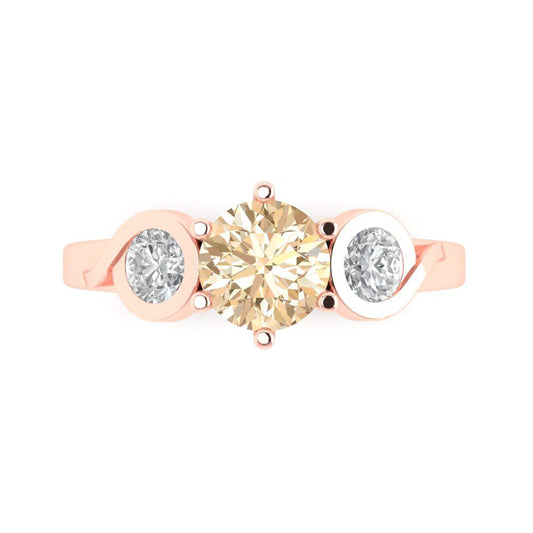 1.72 cttw Natural Morganite Three-Stone Engagement Ring - Solid Rose Gold (VVS1, Round Cut,6.5mm)