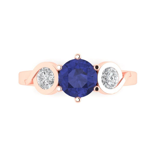 1.72 cttw Simulated Tanzanite Three-Stone Engagement Ring - Solid Rose Gold (VVS1, Round Cut,6.5mm)