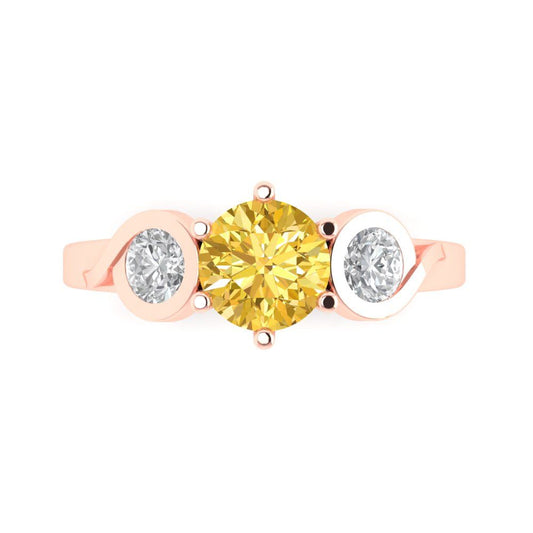 1.72 cttw Zirconia Simulated Yellow Diamond Three-Stone Engagement Ring - Solid Rose Gold (VVS1, Round Cut,6.5mm)