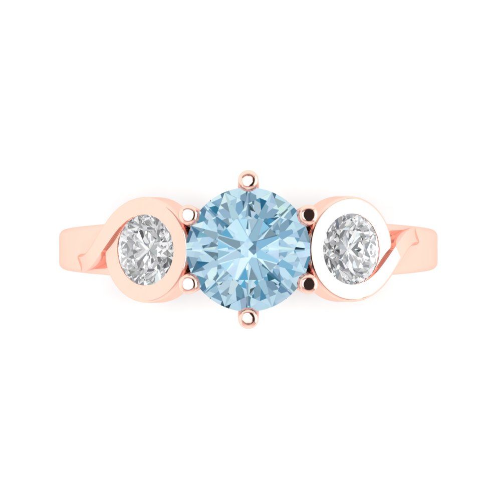 1.72 cttw Zirconia Simulated Blue Diamond Three-Stone Engagement Ring - Solid Rose Gold (VVS1, Round Cut,6.5mm)
