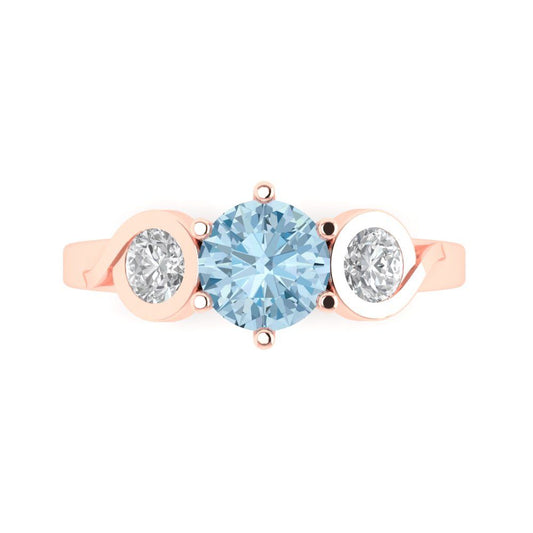 1.72 cttw Zirconia Simulated Blue Diamond Three-Stone Engagement Ring - Solid Rose Gold (VVS1, Round Cut,6.5mm)