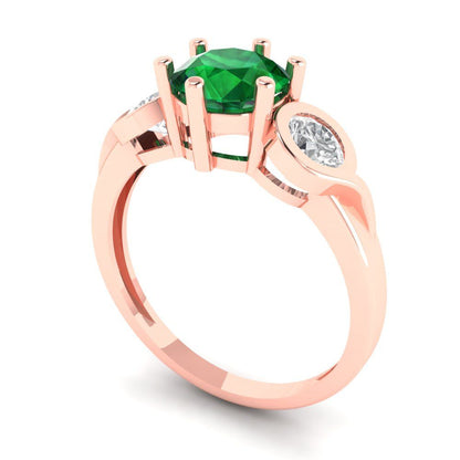 1.72 cttw Simulated Emerald Three-Stone Engagement Ring - Solid Gold (Round Cut,6.5mm)