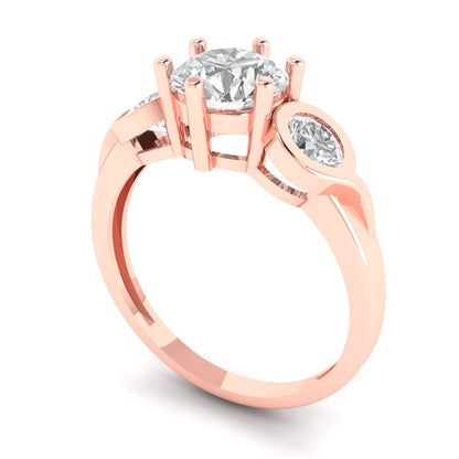 1.72 cttw Moissanite Three-Stone Engagement Ring - Solid Rose Gold (VVS1, Round Cut,6.5mm)