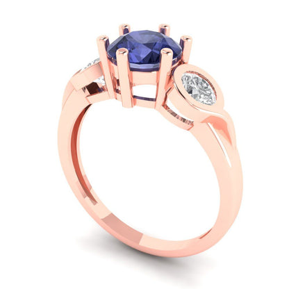 1.72 cttw Simulated Tanzanite Three-Stone Engagement Ring - Solid Gold (Round Cut,6.5mm)