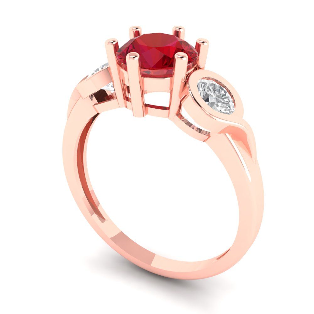 1.72 cttw Simulated Pink Tourmaline Three-Stone Engagement Ring - Solid Rose Gold (VVS1, Round Cut,6.5mm)
