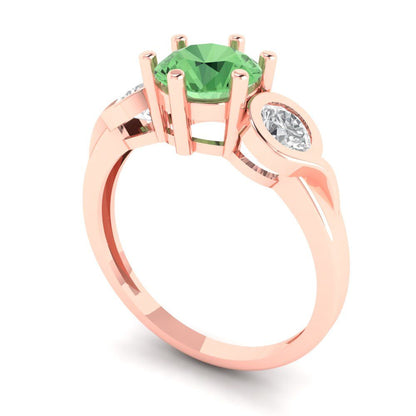 1.72 cttw Zirconia Simulated Green Diamond Three-Stone Engagement Ring - Solid Rose Gold (VVS1, Round Cut,6.5mm)