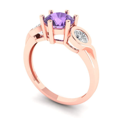1.72 cttw Simulated Alexandrite Three-Stone Engagement Ring - Solid Rose Gold (VVS1, Round Cut,6.5mm)